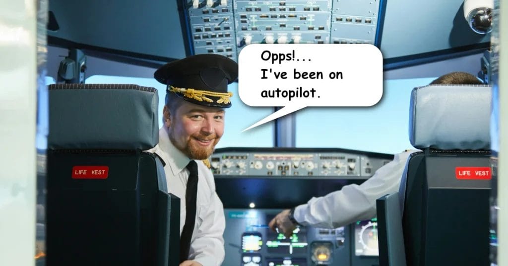 Pilot looking back and realizing he's been on autopilot - Image by Getty Images